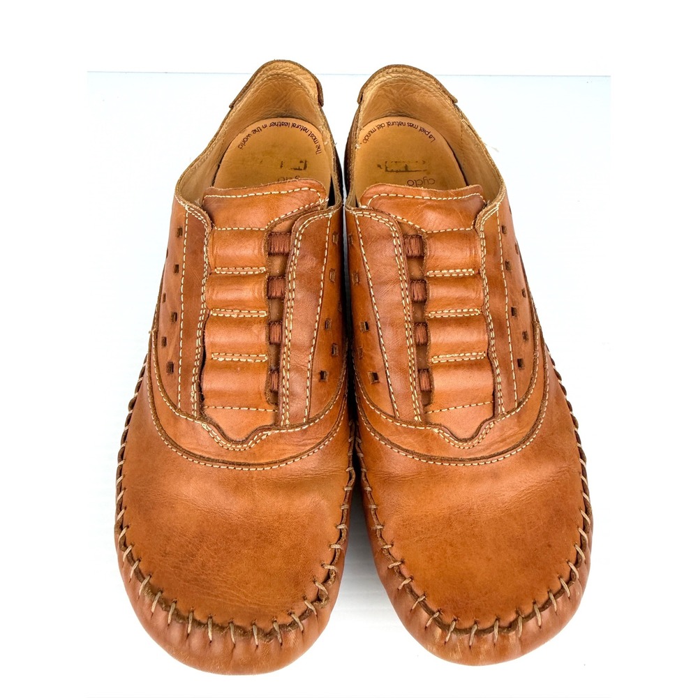 Pikolinos Tan Leather Whipstitch Loafers Womens EU 40 Gran Via Slip On Shoes